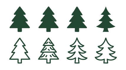 Obraz premium Collection of stylized christmas tree icons in green and outline