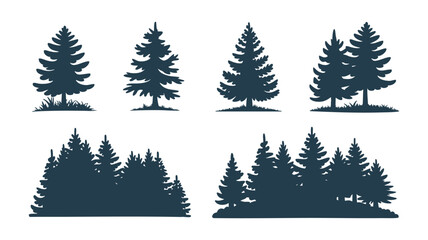 Obraz premium Collection of dark blue evergreen tree silhouettes