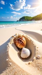 Obraz premium Seashells nestled in the sand