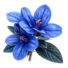Close-up of vibrant, deep-blue flowers with textured petals and dark green foliage