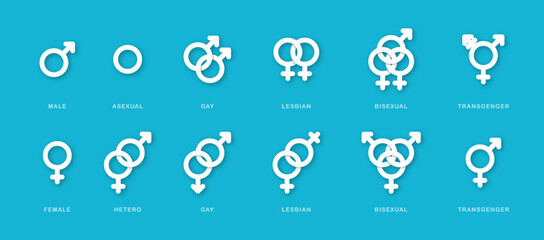 Gender symbol and sexual orientation icons set. Gender identity and diversity symbols. Vector.
