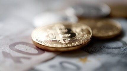 Physical Bitcoin surrounded by Euros, showcasing the link between crypto markets and global currency.