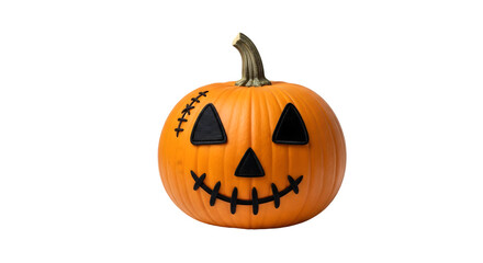 Halloween Pumpkin with Stitched Face on Black Background