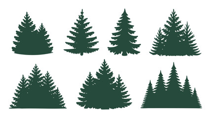 Obraz premium Collection of dark green evergreen tree silhouettes