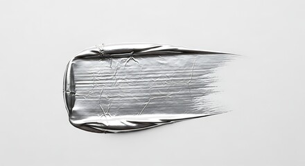 A single brush stroke of metallic silver paint on a white background, isolated