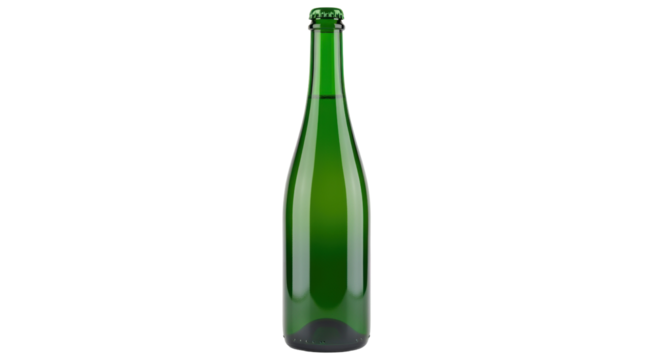 Isolated bottle of beer or sparkling wine, alcoholic green glass bottle, closed bottle ready to party