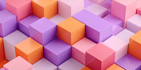 Obraz premium A colorful 3D geometric design featuring various sized blocks in shades of pink, orange, and purple