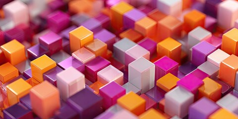 Abstract of glossy, colorful cubes, arranged at varying heights, create a vibrant, artistic visual