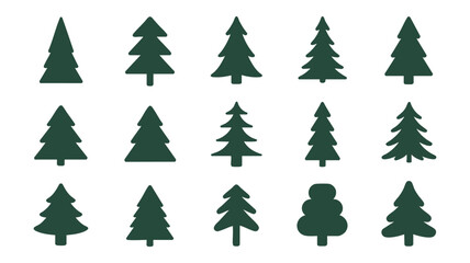 Obraz premium Collection of stylized evergreen tree silhouettes for design