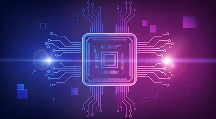 Central processing unit with circuit board in blue and purple color