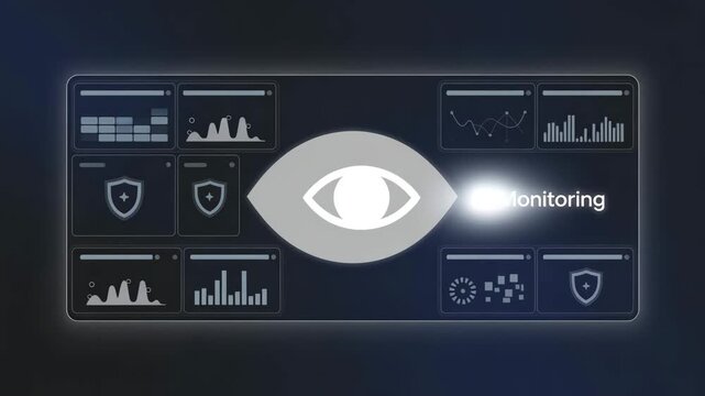 Digital Eye: A futuristic graphic depicts a digital eye with data monitoring, representing surveillance and technological advancement, and security - Powered by Adobe