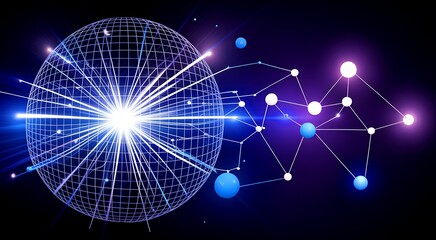 Abstract digital sphere with connection network on dark purple background