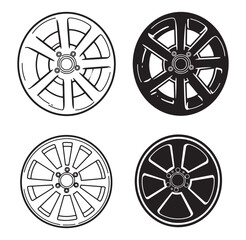 Fototapeta premium Set of four black and white car wheel designs in vector illustrative style