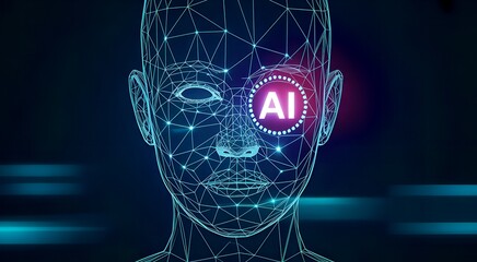 Artificial intelligence concept with digital face and ai text in eye