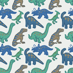 Cute dinosaur seamless pattern for kids. Hand-drawn doodle style dino characters. Playful prehistoric animal background for boys' fabric, nursery wallpaper, or textile print. © Creativezone
