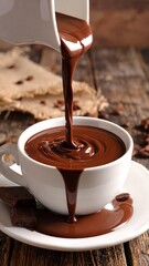 Rich, dark hot chocolate being poured