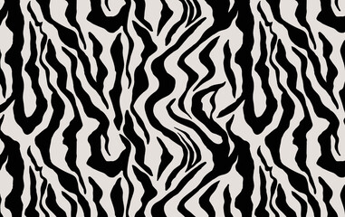 Zebra print seamless pattern. Abstract wild animal skin texture. Trendy black and off-white stripes background for fashion fabric, safari wallpaper, or stylish textile design.