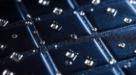 Obraz premium Detailed close-up of deep blue, quilted leather with silver-toned studs