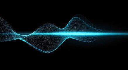 Abstract illustration of a glowing blue wave over a bright horizontal line against a black background