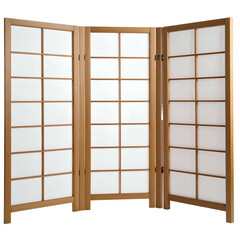 A triptych room divider, wood frame with paper inserts, offering privacy