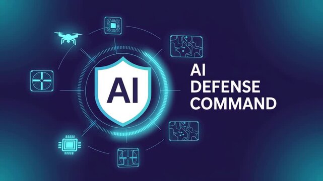 AI Defense Command: A visually striking graphic showcasing the futuristic concept of AI Defense Command, a symbol of technological advancement and cybersecurity.