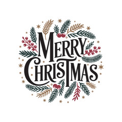 Merry Christmas, vector text, calligraphy greeting card design template