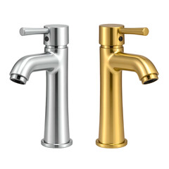 Two faucets, one silver, one gold, depicted against a stark black background