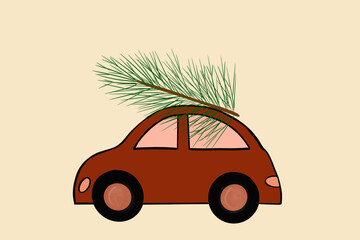 Christmas car illustration with festive flair