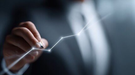 Businessman planning and visualizing growth, tracking key indicators to improve results. Development, progress, and business success theme