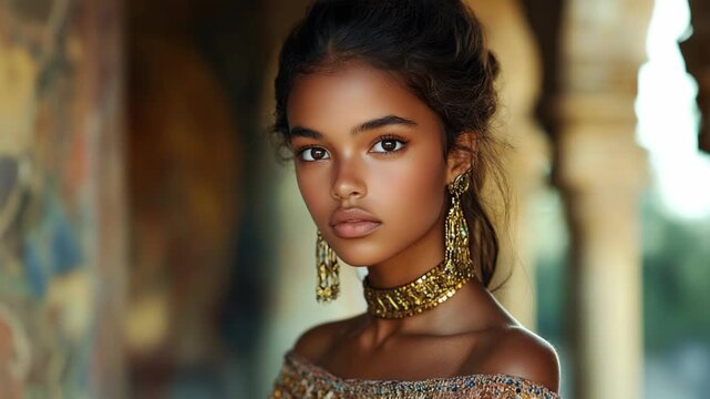 pretty Mesopotamian black woman wearing bead headdress 