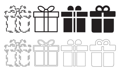 Gift Box and Present Icon Set. Vector Graphics for Christmas, Birthday, and Shopping