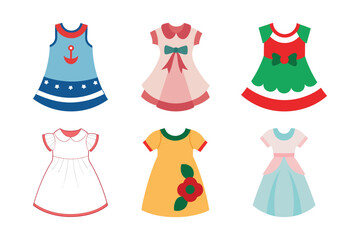 Naklejka premium Collection of Girls’ Party and Casual Dresses in Fun Colors.