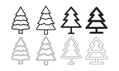 Festive Christmas Pine Tree Icons Collection. Simple Vector Graphics for Celebration and Greeting Cards