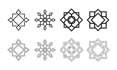 Islamic Geometric Ornament Icon Set. Arabic Mosaic Pattern Vector for Ramadan and Eid