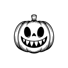 A smiling pumpkin with sharp, mischievous teeth, perfect for Halloween decoration.