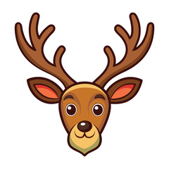 Vector art of adorable cartoon deer head smiling reindeer with big antlers and kind eyes vector illustration for kids, books, and design