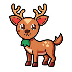 Illustration of a cute reindeer with antlers and a green collar, perfect for christmas cards, holiday decorations, and winter designs