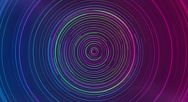 Concentric glowing circles form a vibrant abstract background.