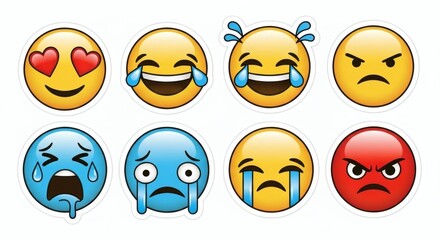 Ultimate Die-Cut Emoji Sticker Bundle: Love, Laughter, Anger, Sadness, Hugs, and Angels