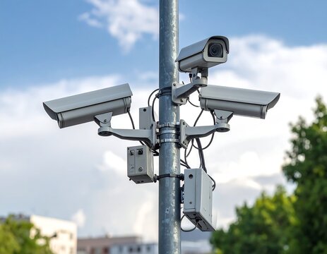 Security cameras on a pole