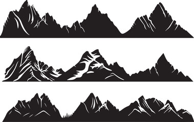 Dramatic mountain range vector silhouettes set