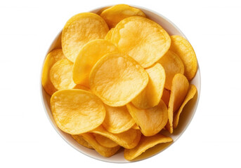 Crispy potato chips in bowl isolated on a transparent background