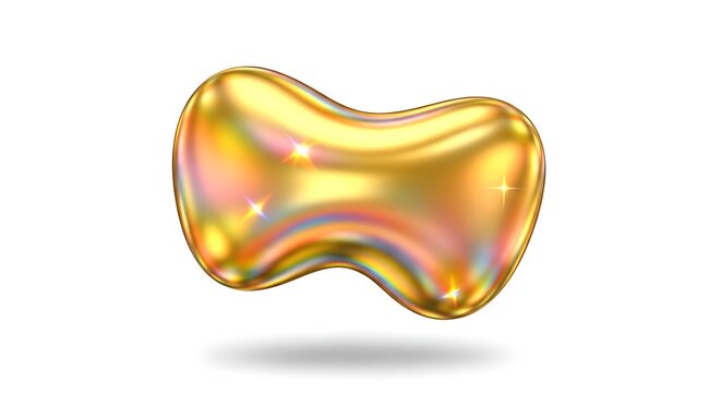 A single amorphous golden blob with iridescent highlights, isolated on a white background