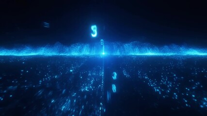 An immense wall of data rises on the horizon, then folds into itself like a wave. The camera races forward as fragments of numbers and shapes rain down. - Powered by Adobe