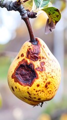 Ripe pear with blemishes