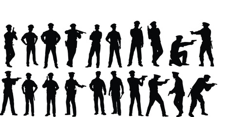 group of USA police silhouettes