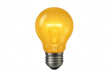 Glowing light bulb representing creative idea, inspiration, and innovative solution, transparent background