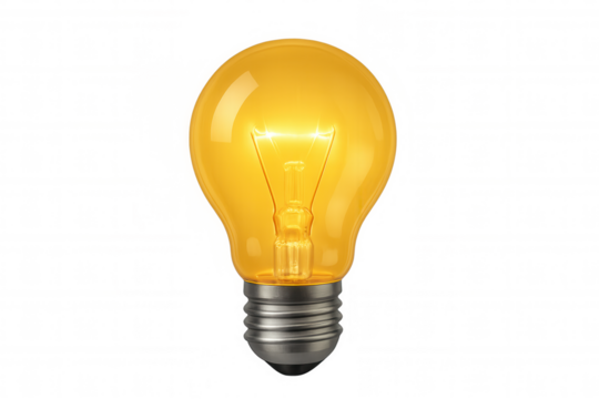 Glowing light bulb representing creative idea, inspiration, and innovative solution, transparent background