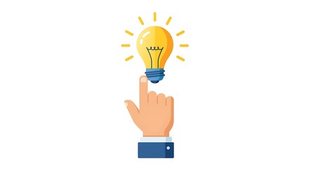 Illustration of a Hand Touching Light Bulb Symbolizing Idea Generation