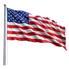 Fototapeta premium Waving American flag displaying its bold red, white, and blue colors, symbolizing patriotism and national pride.